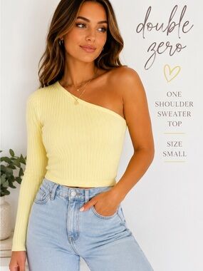 Double Zero Ribbed One-Shoulder Top in Pale Yellow
